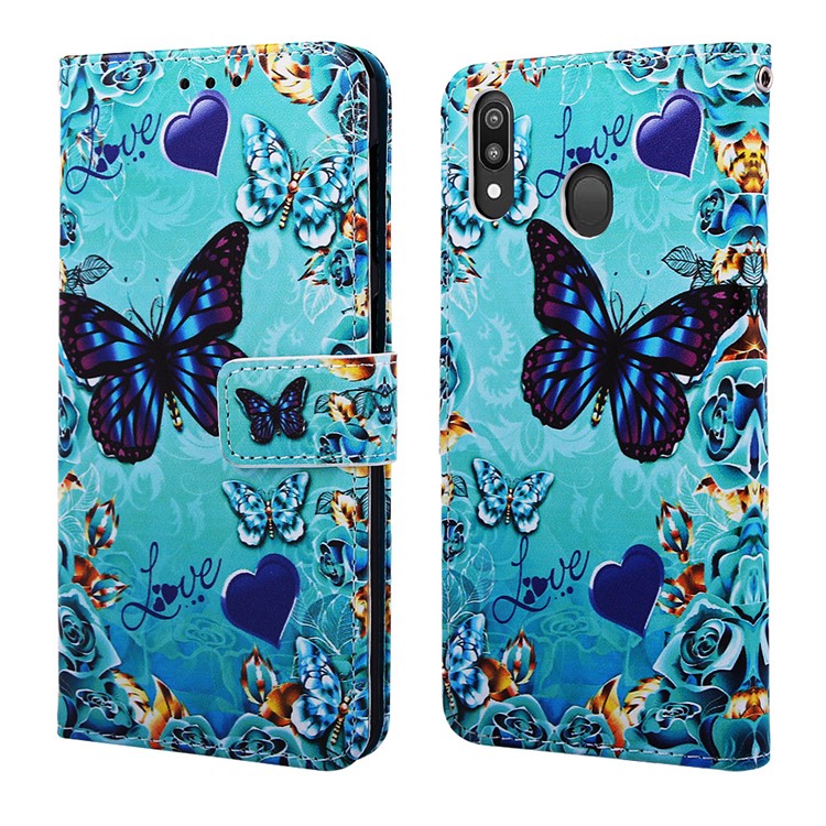 Pattern Printing Wallet Stand Leather Casing for Samsung Galaxy M20 - Butterflies-3