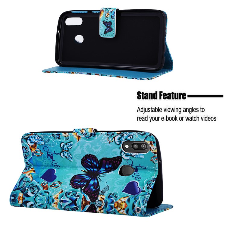 Pattern Printing Wallet Stand Leather Casing for Samsung Galaxy M20 - Butterflies-4