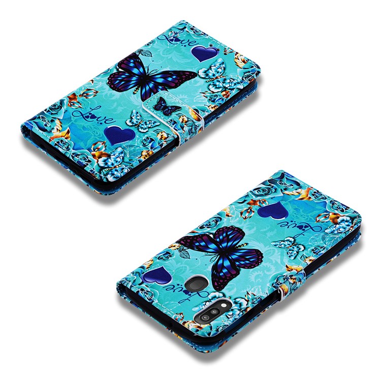 Pattern Printing Wallet Stand Leather Casing for Samsung Galaxy M20 - Butterflies-7