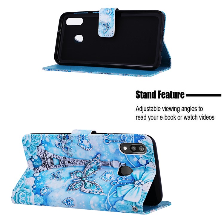 Pattern Printing Wallet Stand Leather Casing for Samsung Galaxy M20 - Eiffel Tower-4