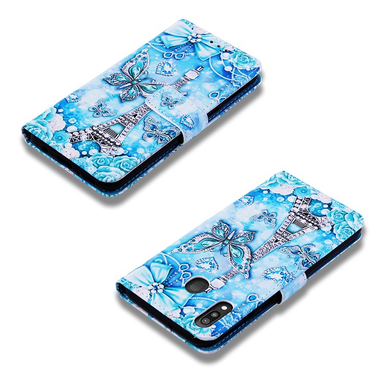 Pattern Printing Wallet Stand Leather Casing for Samsung Galaxy M20 - Eiffel Tower-7