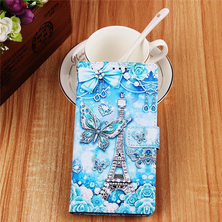 Pattern Printing Wallet Stand Leather Casing for Samsung Galaxy M20 - Eiffel Tower-8