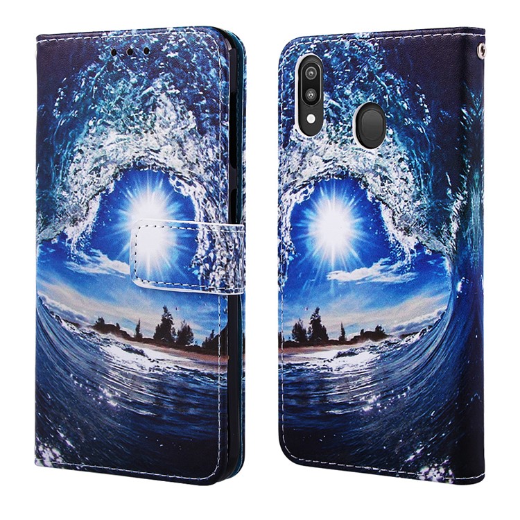 Pattern Printing Wallet Stand Leather Casing for Samsung Galaxy M20 - Wave-3