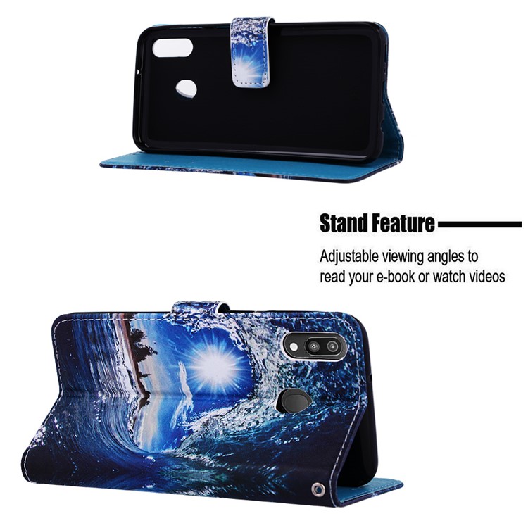 Pattern Printing Wallet Stand Leather Casing for Samsung Galaxy M20 - Wave-4