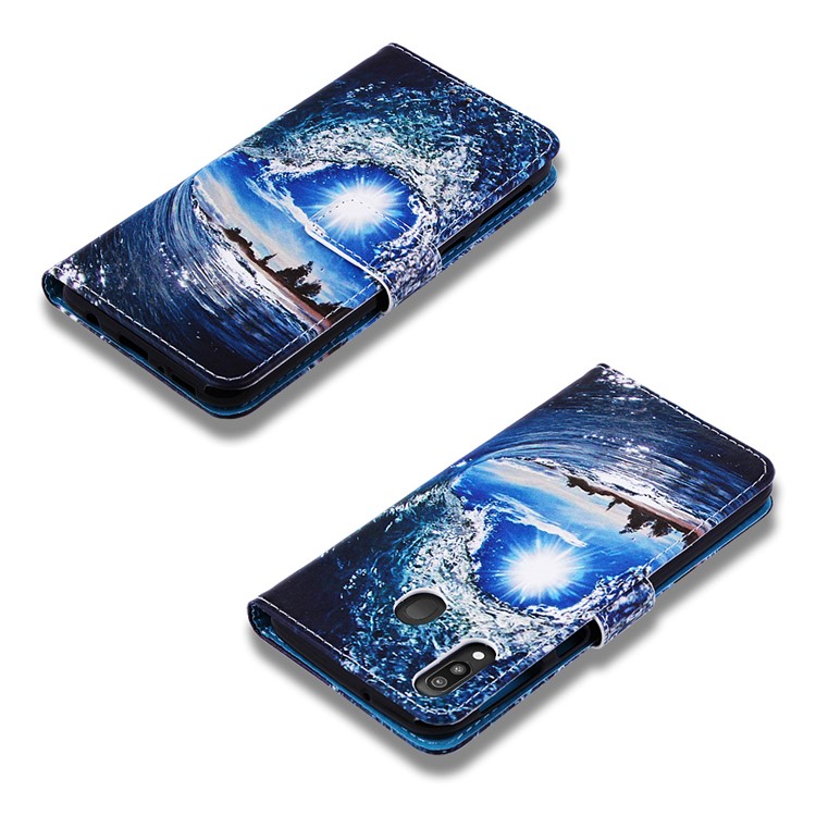 Pattern Printing Wallet Stand Leather Casing for Samsung Galaxy M20 - Wave-7