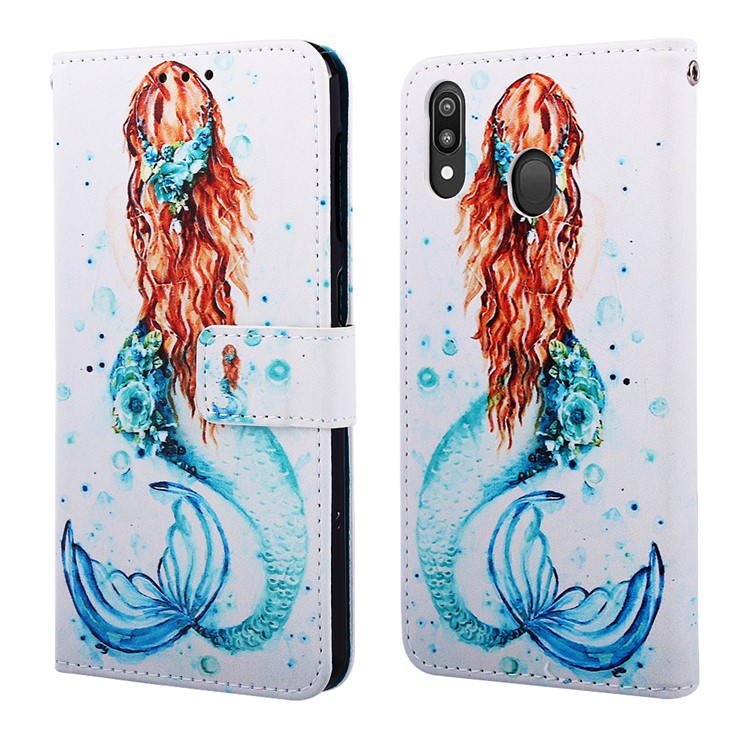 Pattern Printing Wallet Stand Leather Casing for Samsung Galaxy M20 - Mermaid-3