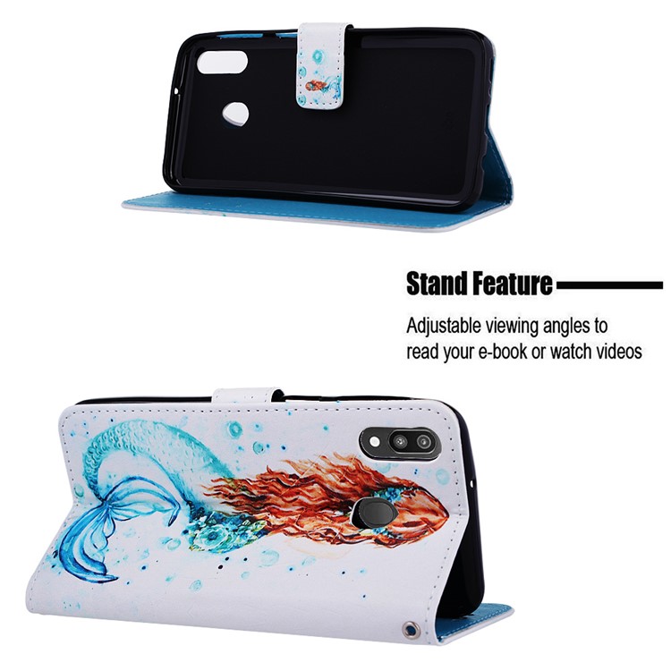 Pattern Printing Wallet Stand Leather Casing for Samsung Galaxy M20 - Mermaid-4