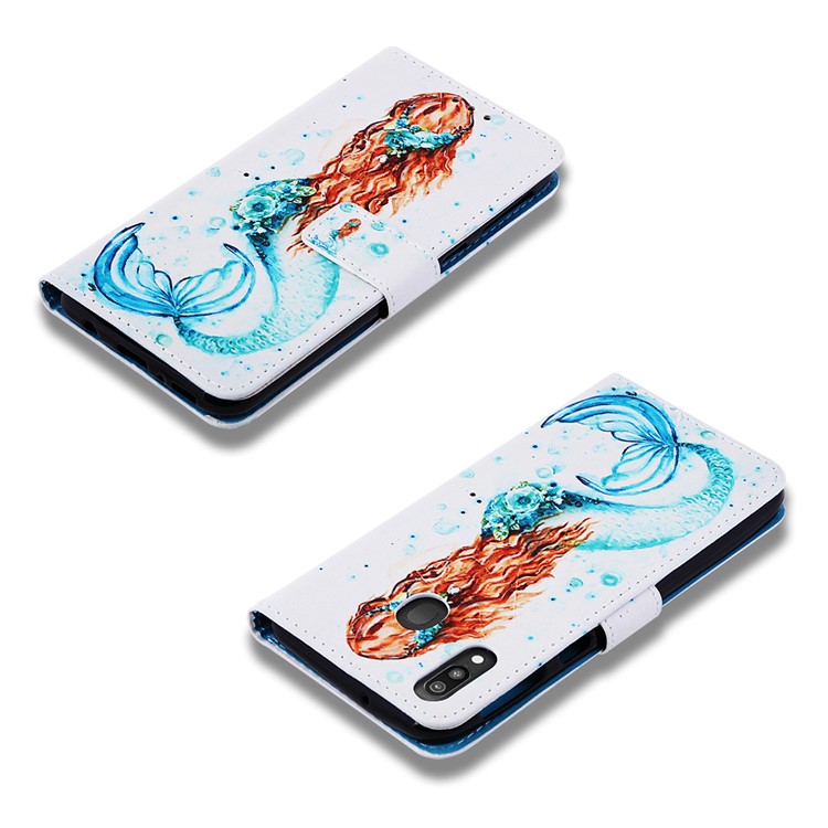 Pattern Printing Wallet Stand Leather Casing for Samsung Galaxy M20 - Mermaid-7