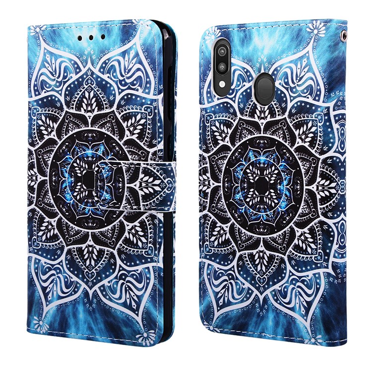 Pattern Printing Wallet Stand Leather Casing for Samsung Galaxy M20 - Mandala-3