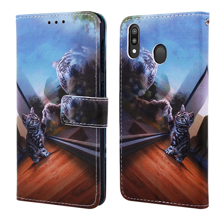 Pattern Printing Wallet Stand Leather Casing for Samsung Galaxy M20 - Cat and Tiger-3