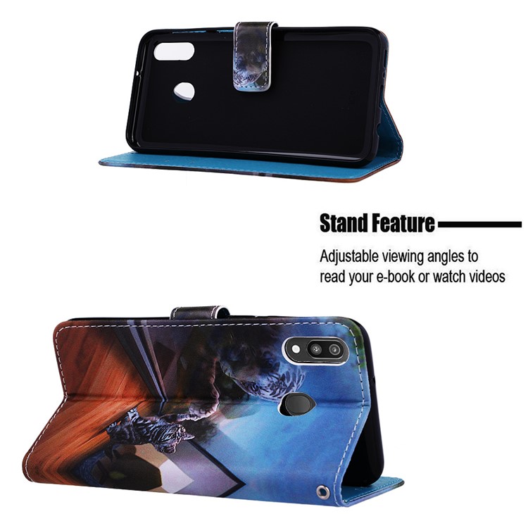 Pattern Printing Wallet Stand Leather Casing for Samsung Galaxy M20 - Cat and Tiger-4