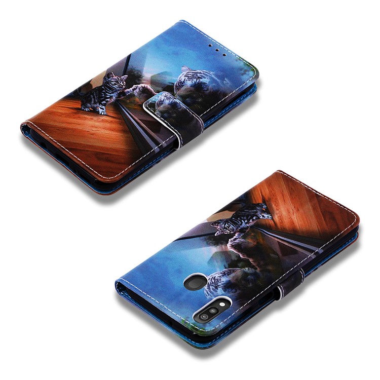 Pattern Printing Wallet Stand Leather Casing for Samsung Galaxy M20 - Cat and Tiger-7