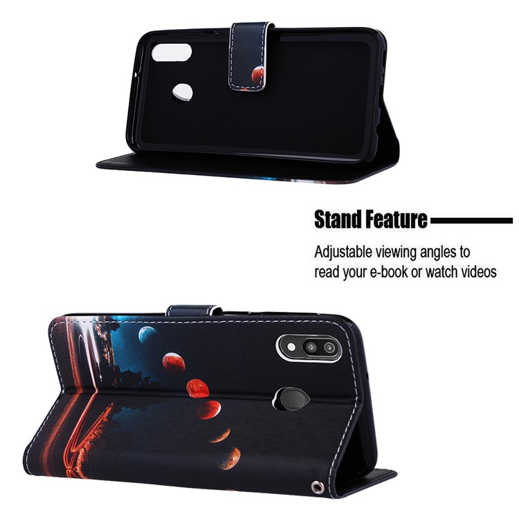 Pattern Printing Wallet Stand Leather Casing for Samsung Galaxy M20 - Moon-4