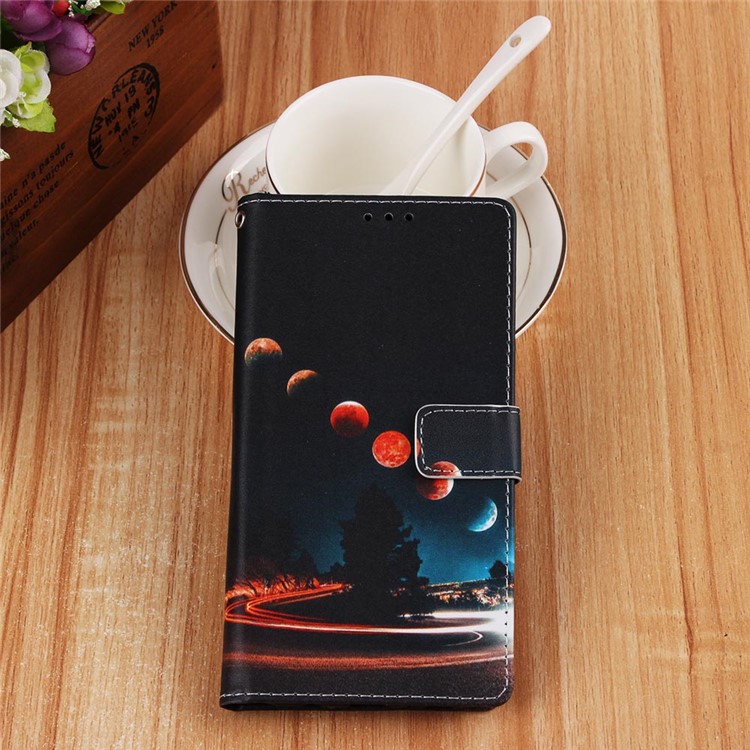 Pattern Printing Wallet Stand Leather Casing for Samsung Galaxy M20 - Moon-8