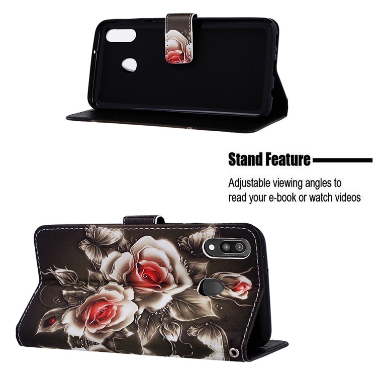 Pattern Printing Wallet Stand Leather Casing for Samsung Galaxy M20 - Vivid Flower-4