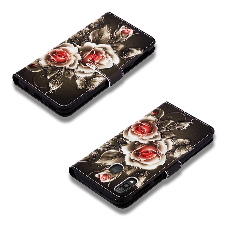 Pattern Printing Wallet Stand Leather Casing for Samsung Galaxy M20 - Vivid Flower-7