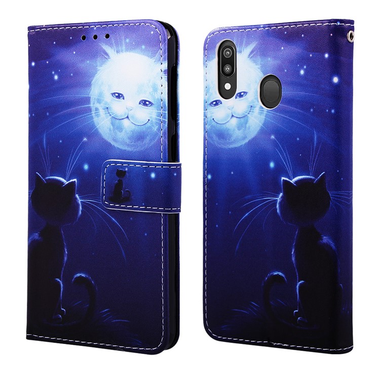 Pattern Printing Wallet Stand Leather Casing for Samsung Galaxy M20 - Cat-3