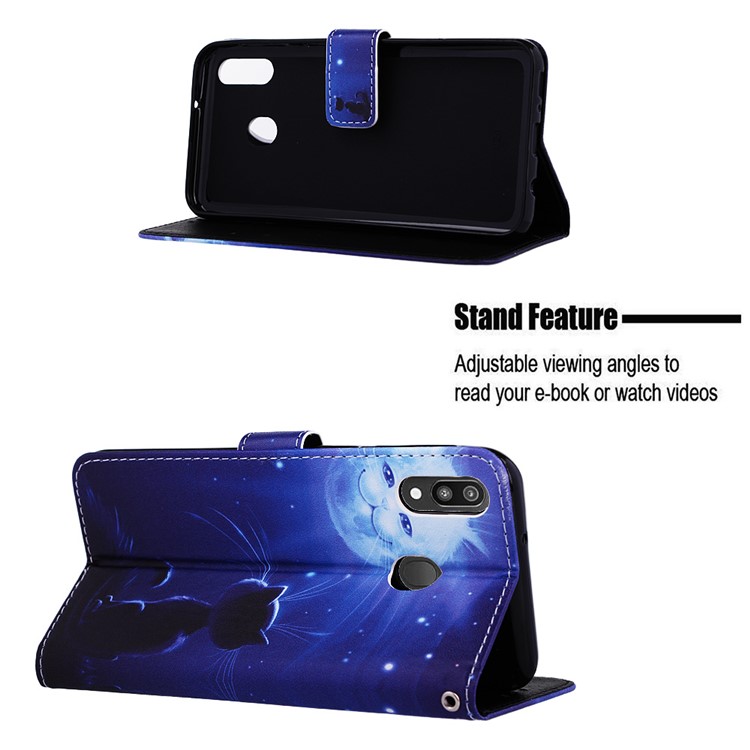 Pattern Printing Wallet Stand Leather Casing for Samsung Galaxy M20 - Cat-4