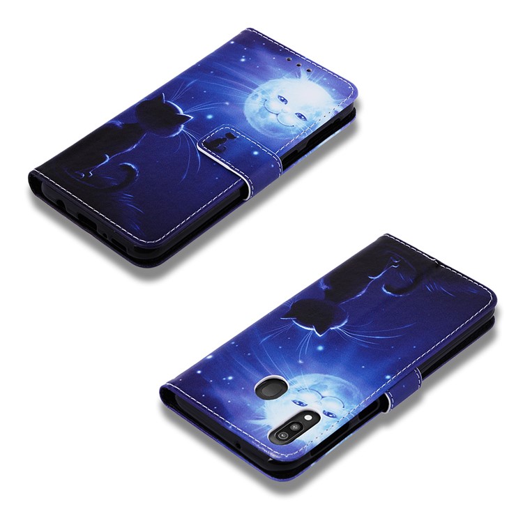 Pattern Printing Wallet Stand Leather Casing for Samsung Galaxy M20 - Cat-7