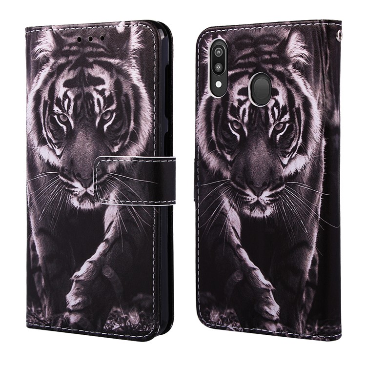 Pattern Printing Wallet Stand Leather Casing for Samsung Galaxy M20 - Tiger-4