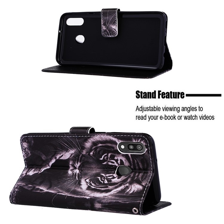 Pattern Printing Wallet Stand Leather Casing for Samsung Galaxy M20 - Tiger-5