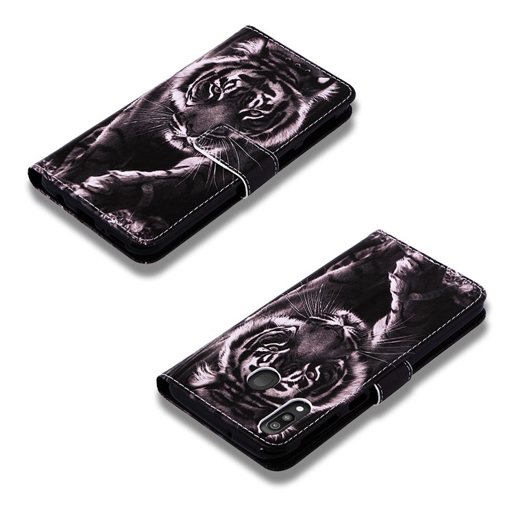 Pattern Printing Wallet Stand Leather Casing for Samsung Galaxy M20 - Tiger-8