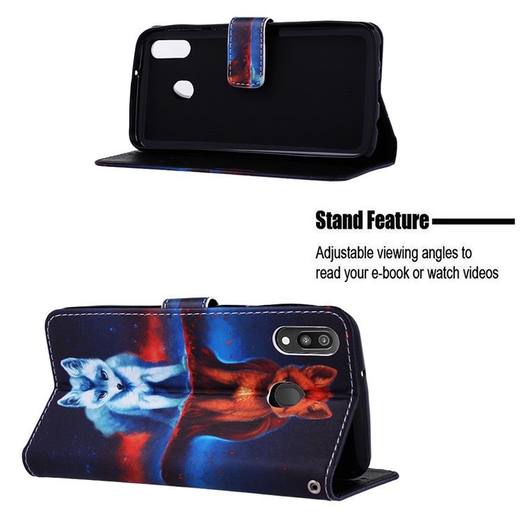 Pattern Printing Wallet Stand Leather Casing for Samsung Galaxy M20 - Fox-4