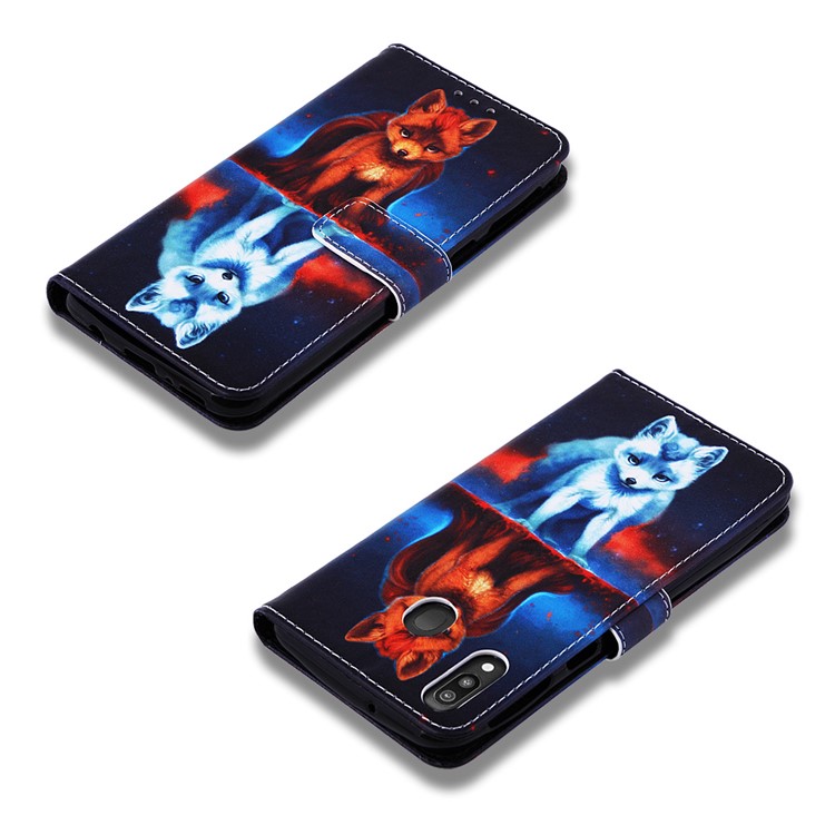 Pattern Printing Wallet Stand Leather Casing for Samsung Galaxy M20 - Fox-7