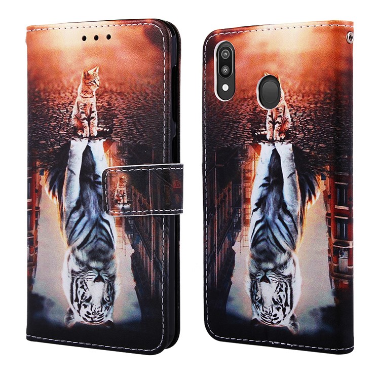 Pattern Printing Wallet Stand Leather Casing for Samsung Galaxy M20 - Reflection In The Water-3