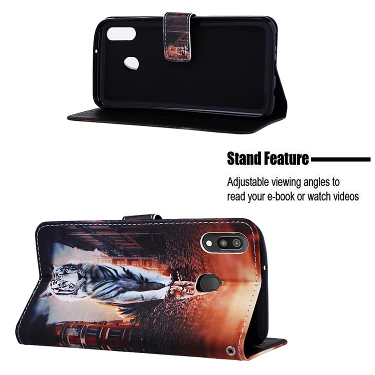 Pattern Printing Wallet Stand Leather Casing for Samsung Galaxy M20 - Reflection In The Water-4