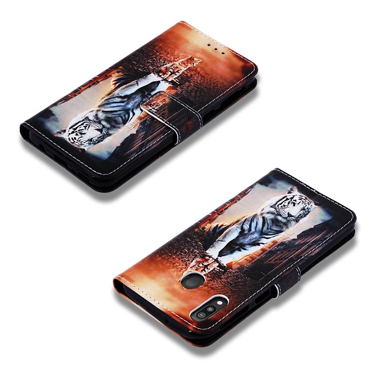 Pattern Printing Wallet Stand Leather Casing for Samsung Galaxy M20 - Reflection In The Water-7
