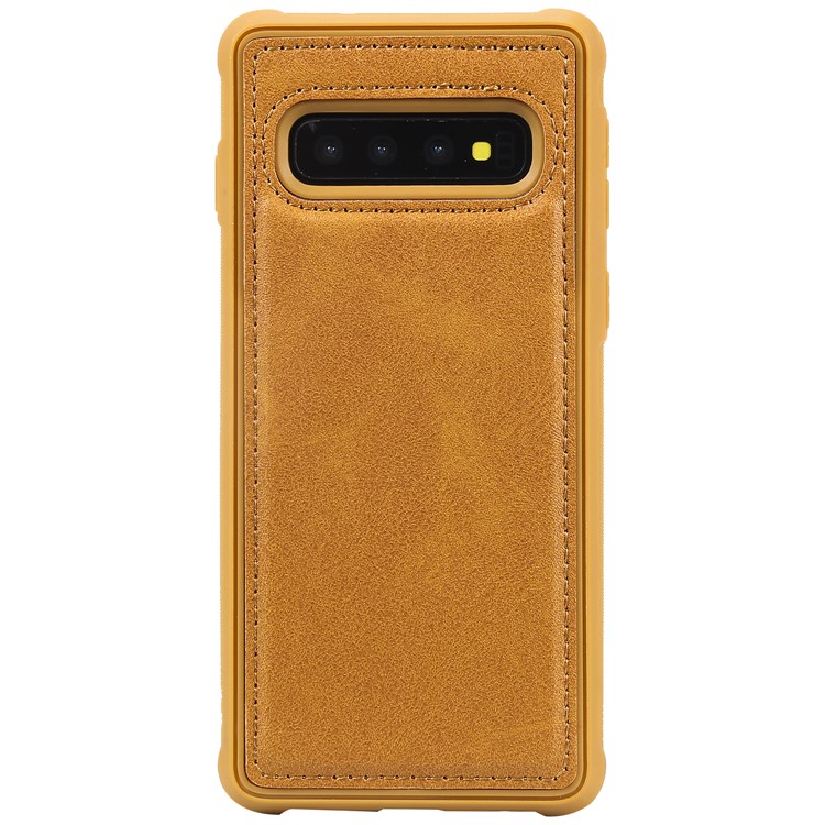 For Samsung Samsung Galaxy S10 PU leather Coated TPU Anti-drop Phone Cover (Built-in Magnetic Holder Metal Sheet) - Brown-1