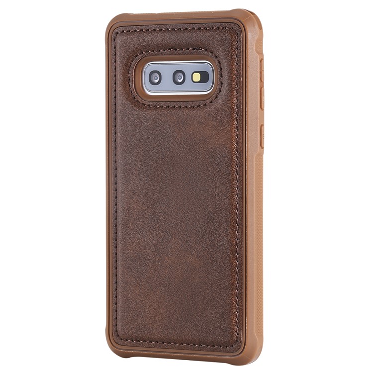 For Samsung Galaxy S10e PU leather Coated TPU Anti-drop Phone Cover (Built-in Magnetic Holder Metal Sheet) - Coffee-12