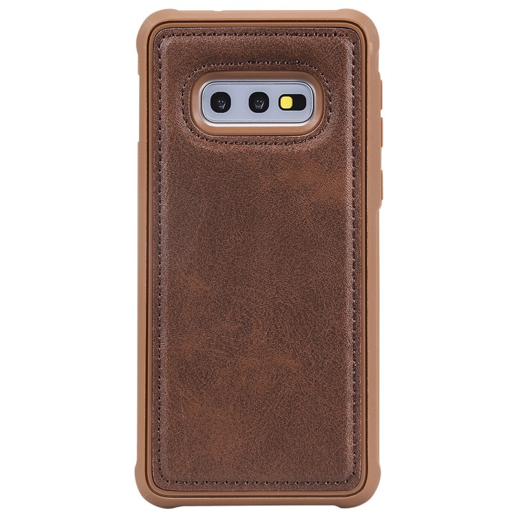 For Samsung Galaxy S10e PU leather Coated TPU Anti-drop Phone Cover (Built-in Magnetic Holder Metal Sheet) - Coffee-13