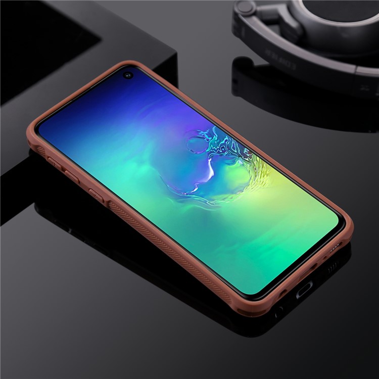 For Samsung Galaxy S10e PU leather Coated TPU Anti-drop Phone Cover (Built-in Magnetic Holder Metal Sheet) - Coffee-3