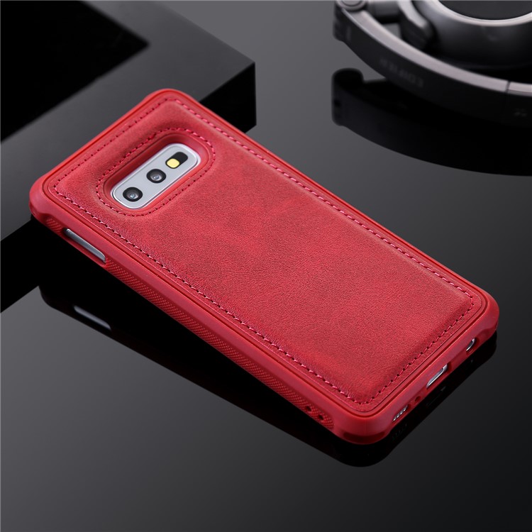 For Samsung Galaxy S10e PU leather Coated TPU Anti-drop Phone Cover (Built-in Magnetic Holder Metal Sheet) - Red-1