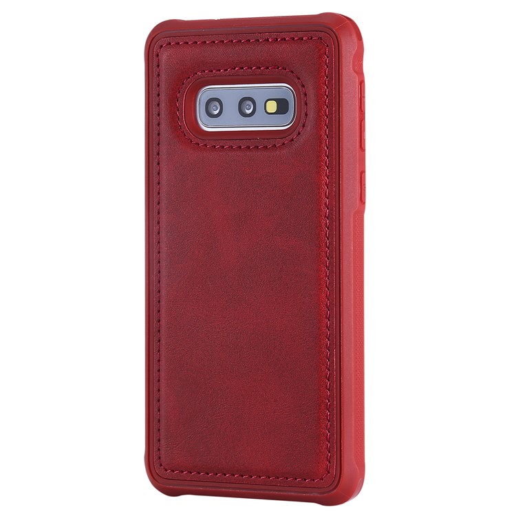 For Samsung Galaxy S10e PU leather Coated TPU Anti-drop Phone Cover (Built-in Magnetic Holder Metal Sheet) - Red-3