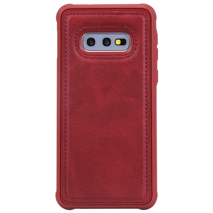 For Samsung Galaxy S10e PU leather Coated TPU Anti-drop Phone Cover (Built-in Magnetic Holder Metal Sheet) - Red-4