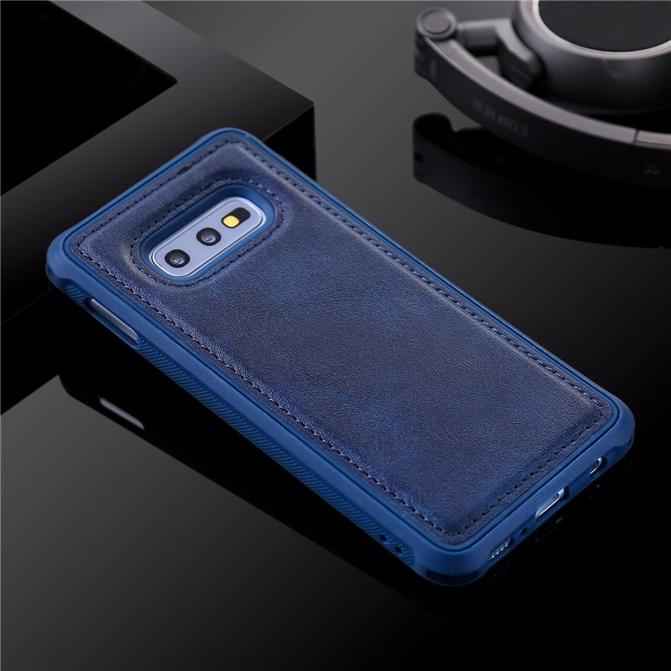 For Samsung Galaxy S10e PU leather Coated TPU Anti-drop Phone Cover (Built-in Magnetic Holder Metal Sheet) - Blue-1
