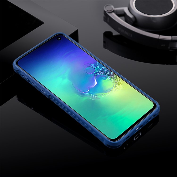 For Samsung Galaxy S10e PU leather Coated TPU Anti-drop Phone Cover (Built-in Magnetic Holder Metal Sheet) - Blue-2