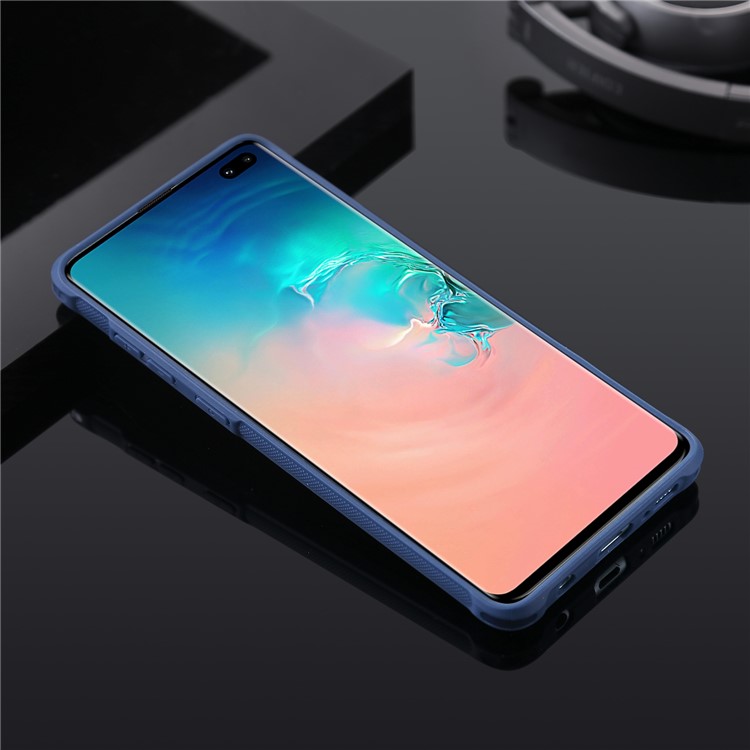 For Samsung Galaxy S10 Plus PU leather Coated TPU Anti-drop Phone Cover (Built-in Magnetic Holder Metal Sheet) - Blue-2