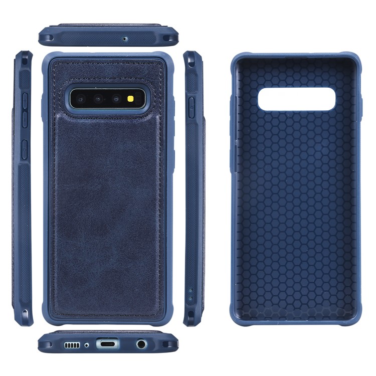 For Samsung Galaxy S10 Plus PU leather Coated TPU Anti-drop Phone Cover (Built-in Magnetic Holder Metal Sheet) - Blue-3