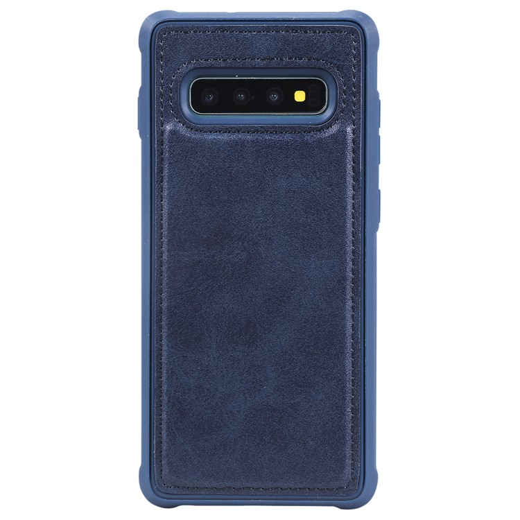 For Samsung Galaxy S10 Plus PU leather Coated TPU Anti-drop Phone Cover (Built-in Magnetic Holder Metal Sheet) - Blue-8