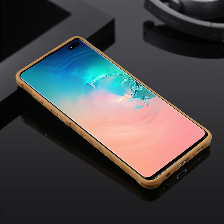 For Samsung Galaxy S10 Plus PU leather Coated TPU Anti-drop Phone Cover (Built-in Magnetic Holder Metal Sheet) - Brown-2