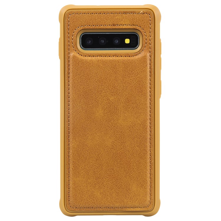 For Samsung Galaxy S10 Plus PU leather Coated TPU Anti-drop Phone Cover (Built-in Magnetic Holder Metal Sheet) - Brown-4