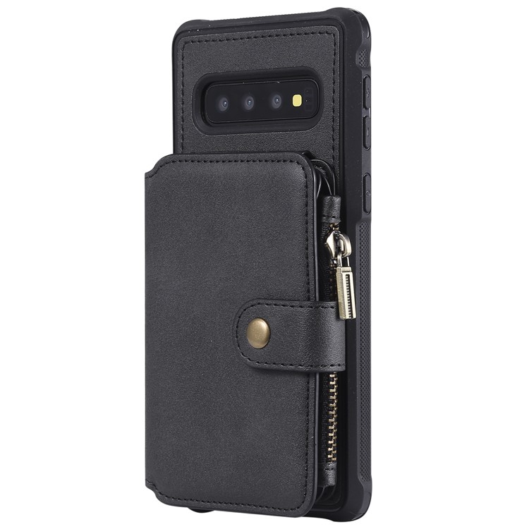 Multi-functional Zipper Wallet Leather Coated TPU Mobile Case for Samsung Galaxy S10 - Black-10