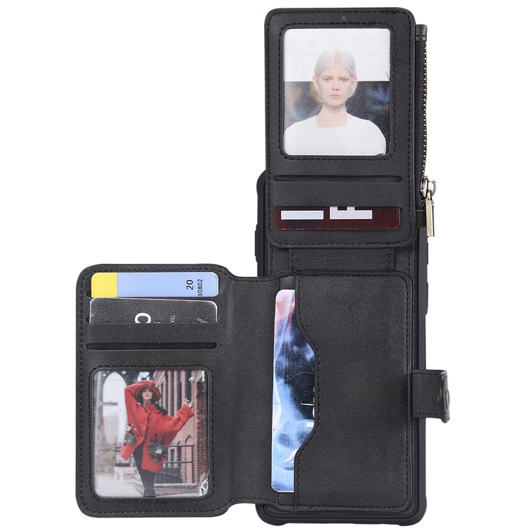 Multi-functional Zipper Wallet Leather Coated TPU Mobile Case for Samsung Galaxy S10 - Black-12