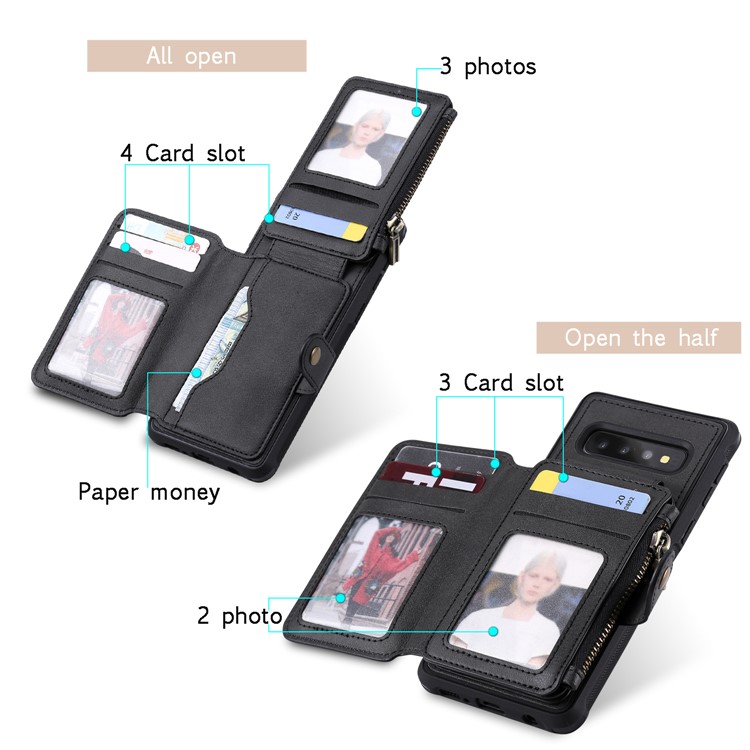 Multi-functional Zipper Wallet Leather Coated TPU Mobile Case for Samsung Galaxy S10 - Black-4