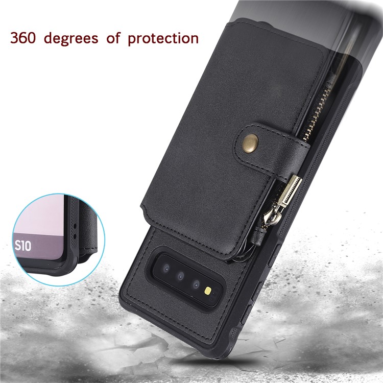 Multi-functional Zipper Wallet Leather Coated TPU Mobile Case for Samsung Galaxy S10 - Black-5