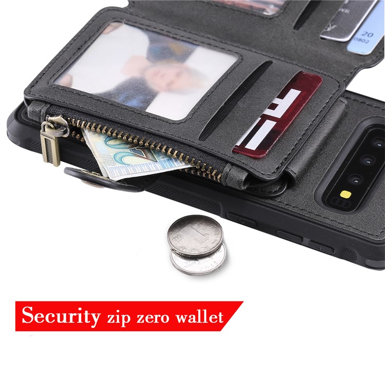 Multi-functional Zipper Wallet Leather Coated TPU Mobile Case for Samsung Galaxy S10 - Black-6